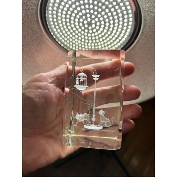 Vintage Bird Cage Bubblegram Glass Paperweight, Vitrograph 3D Laser Etched Glass - Picture 2 of 12